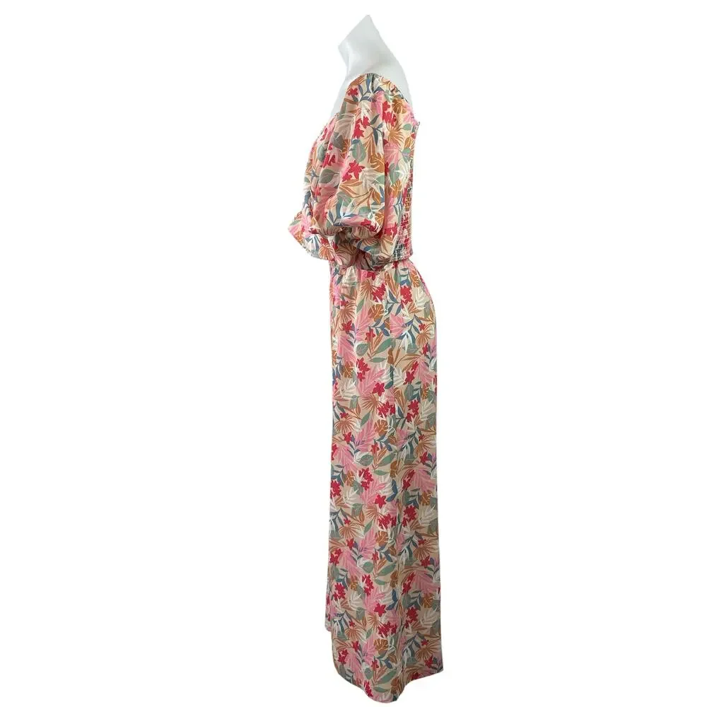 Fashion Nova Pink Floral Puff Sleeve Faux Wrap Wide Leg Blouse & Pants Set Sz 1X